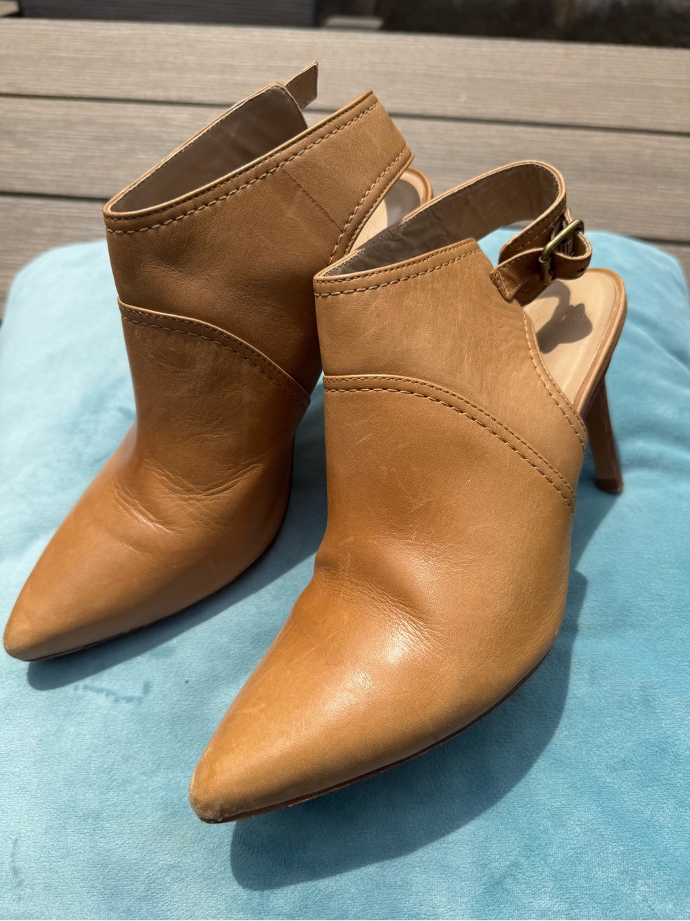 Johnson and Murphy - Tan Leather Pointed Slingback Mules